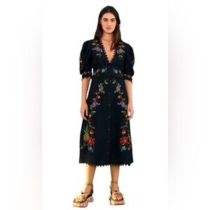 NWT FARM RIO Black Cross Stitch V Neck Dress